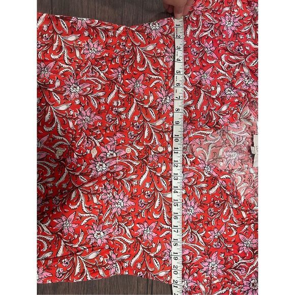 LOFT Puff Sleeve Split Neck Floral Tiered Pocket Shirt Dress Red Size Medium - Picture 13 of 13